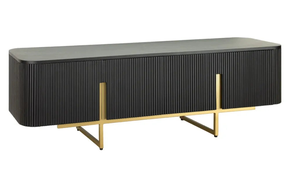 Comoda TV din Lemn de mango Negru si Metal Auriu L160xH50cm GATSBY