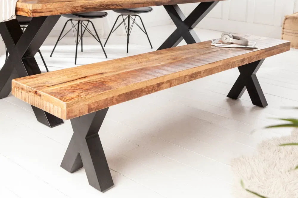 Bancheta din Metal Negru si Lemn de mango Maro H46xL200cm Iron craft