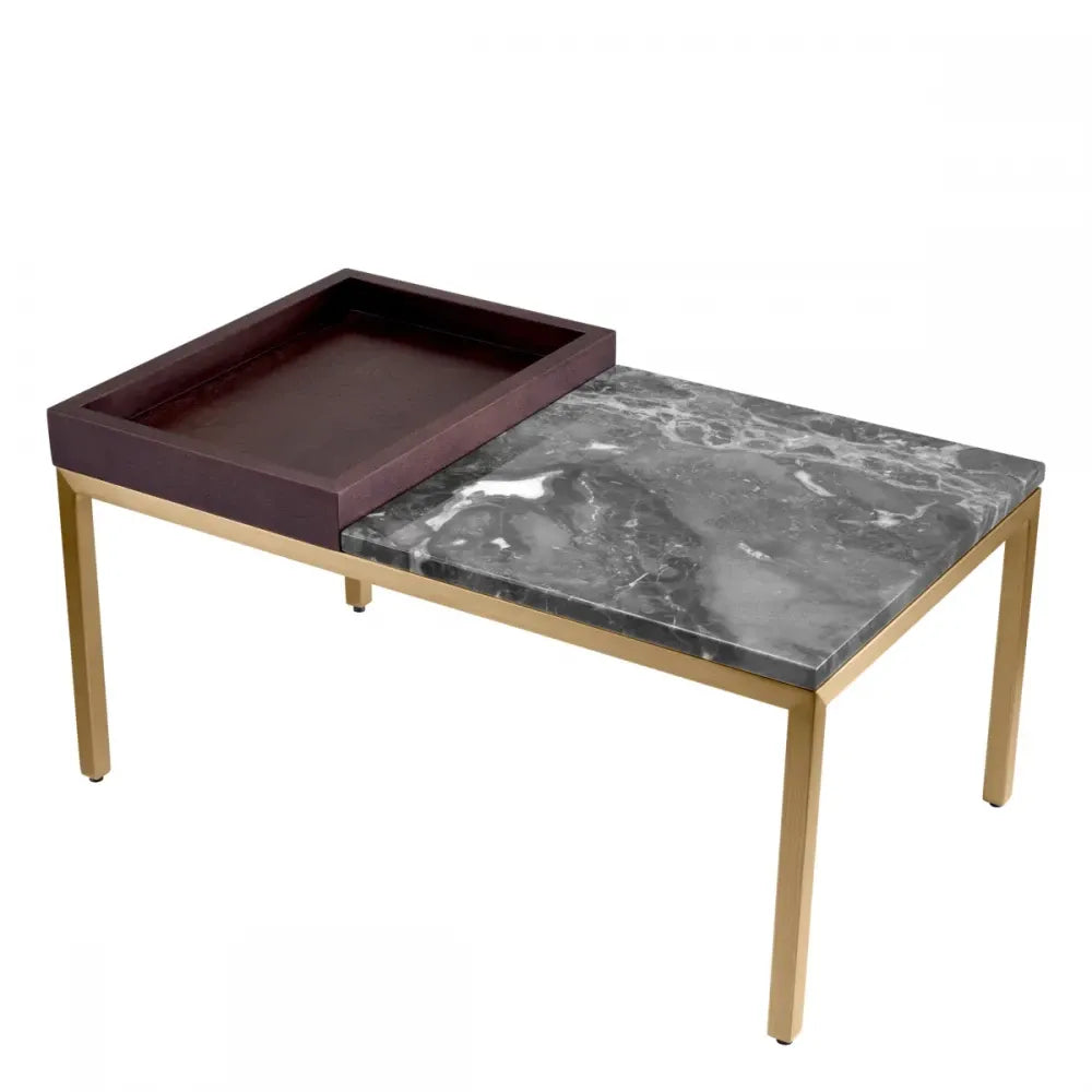 Masuta laterala Dreptunghiulara din Otel inoxidabil Alama si Marmura/Furnir de stejar Gri/Maro L70xl40cm Forma Eichholtz