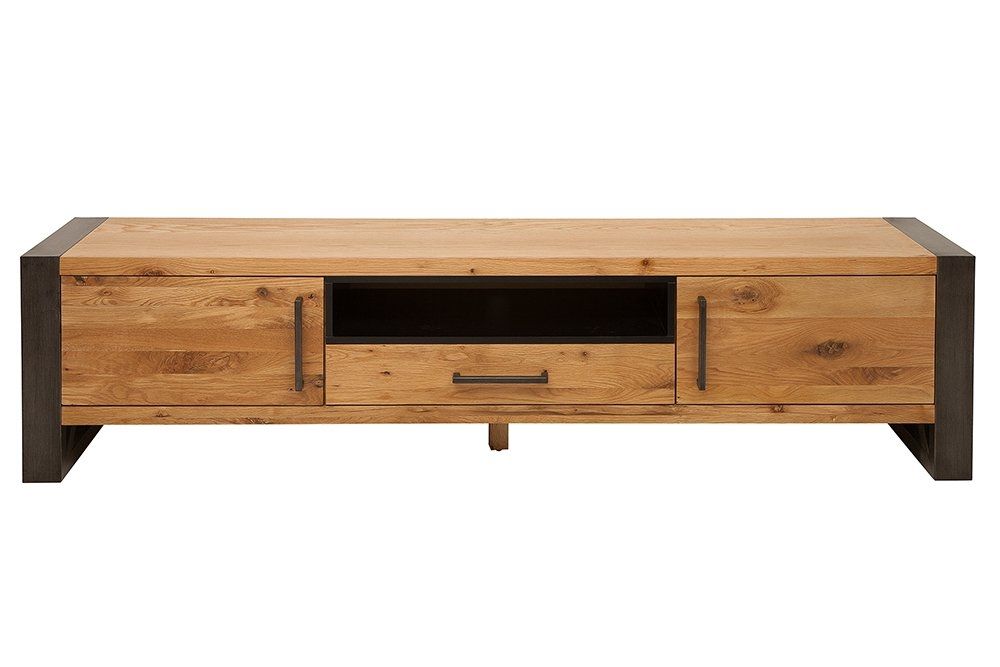 Comoda TV din Lemn masiv de stejar si Metal Maro/ Negru Thor L200xH50cm