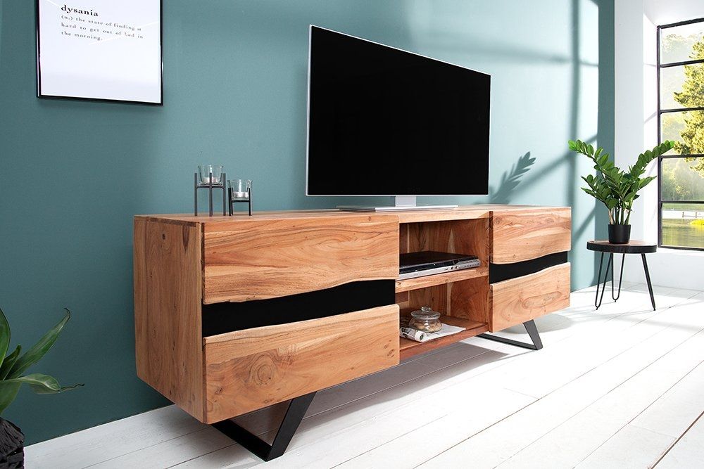 Comoda TV din Lemn masiv de salcam si Metal Maro/ Negru Amazon L160xH65cm