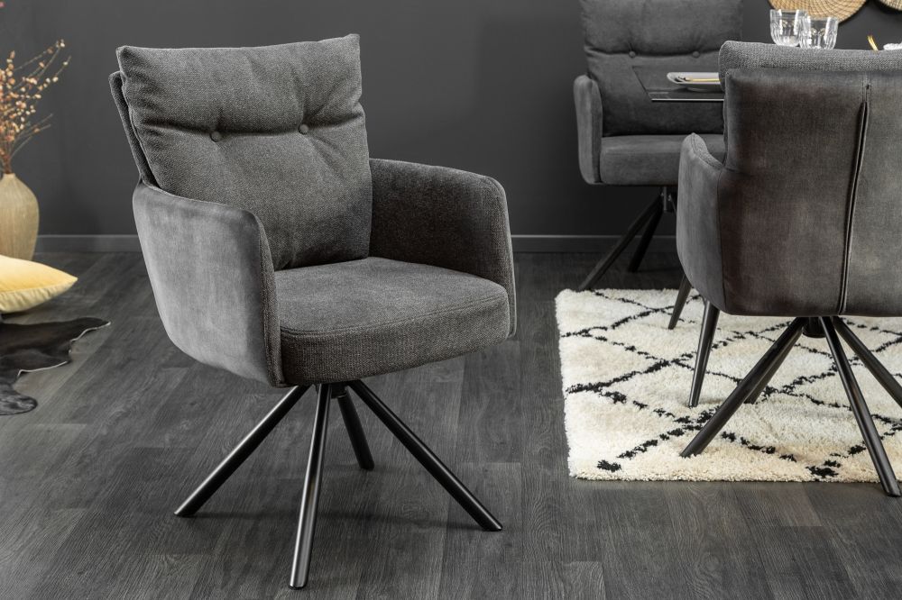 Scaun rotativ tapitat cu Stofa Gri antracit cu picioare din Metal Negru H90xL58xA68cm Big George