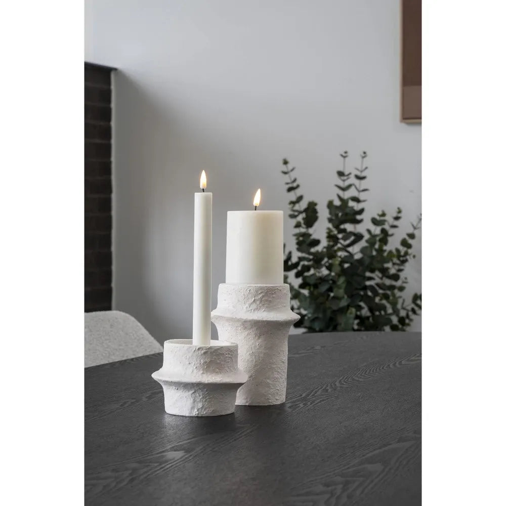 Set 2 suporturi lumanari din Ciment Alb H8,2/15,2xD10,8/11,4cm HN0913