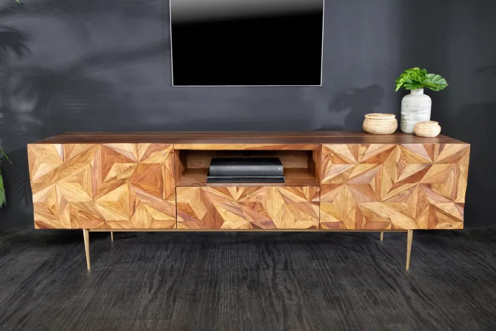 Comoda TV din Lemn de sheesham Maro si Metal Auriu L160xH53cm ALPINE