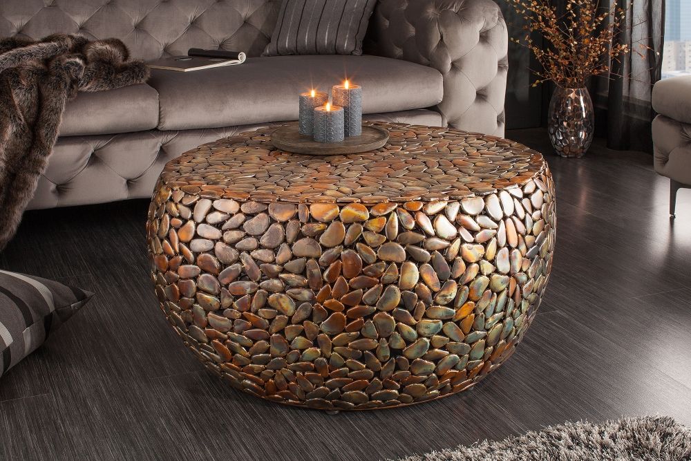 Masuta de cafea Asimetrica din Metal si Metal Cupru/Cupru DxH40cm Stone Mosaic