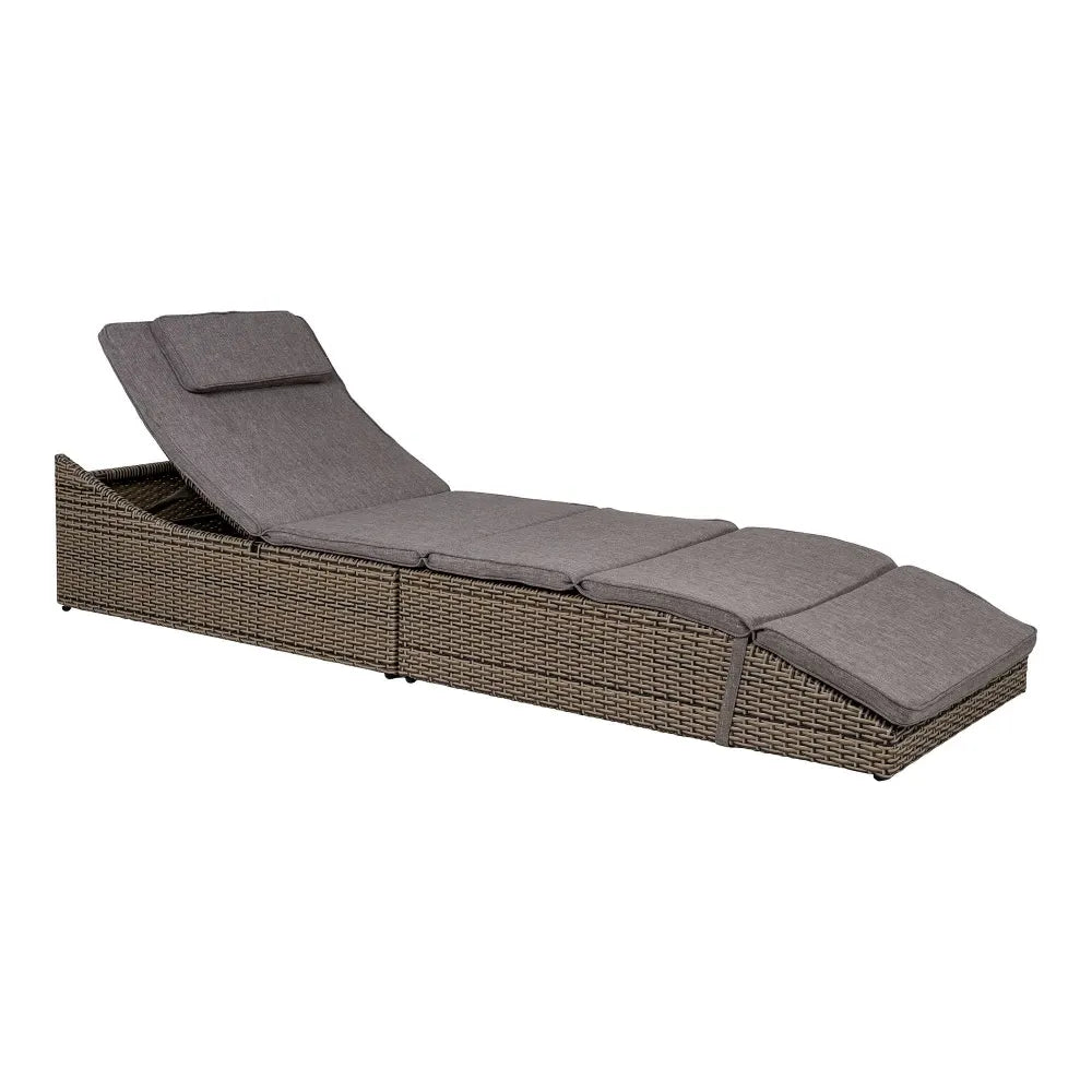 Sezlong de exterior cu perna din Metal/poliratan Maro si Stofa Gri H35/80xL200cm Split