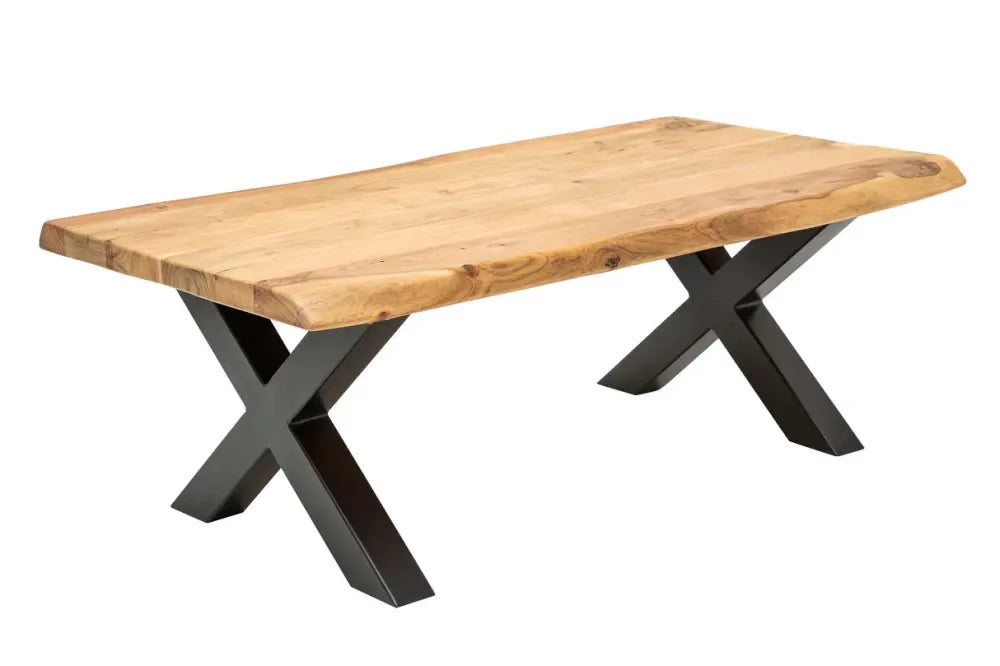 Masuta de cafea Dreptunghiulara din Lemn masiv de salcam Maro si Metal Negru L110xH40cm Mammut