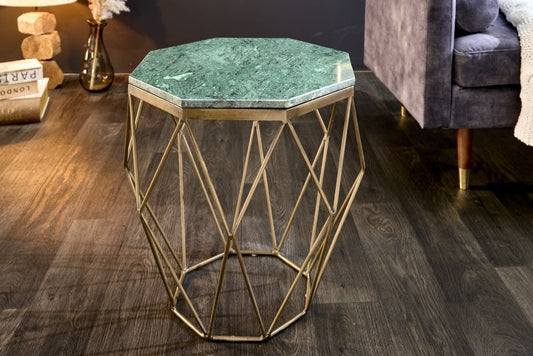 Masuta de cafea Hexagonala din Marmura si Metal Verde/Auriu L50xH50cm Diamond