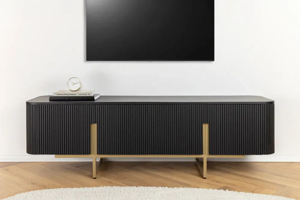 Comoda TV din Lemn de mango Negru si Metal Auriu L160xH50cm GATSBY