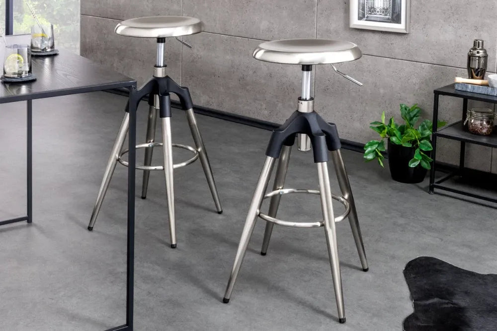 Scaun de bar din Metal Argintiu periat H81xL39cm Industrial
