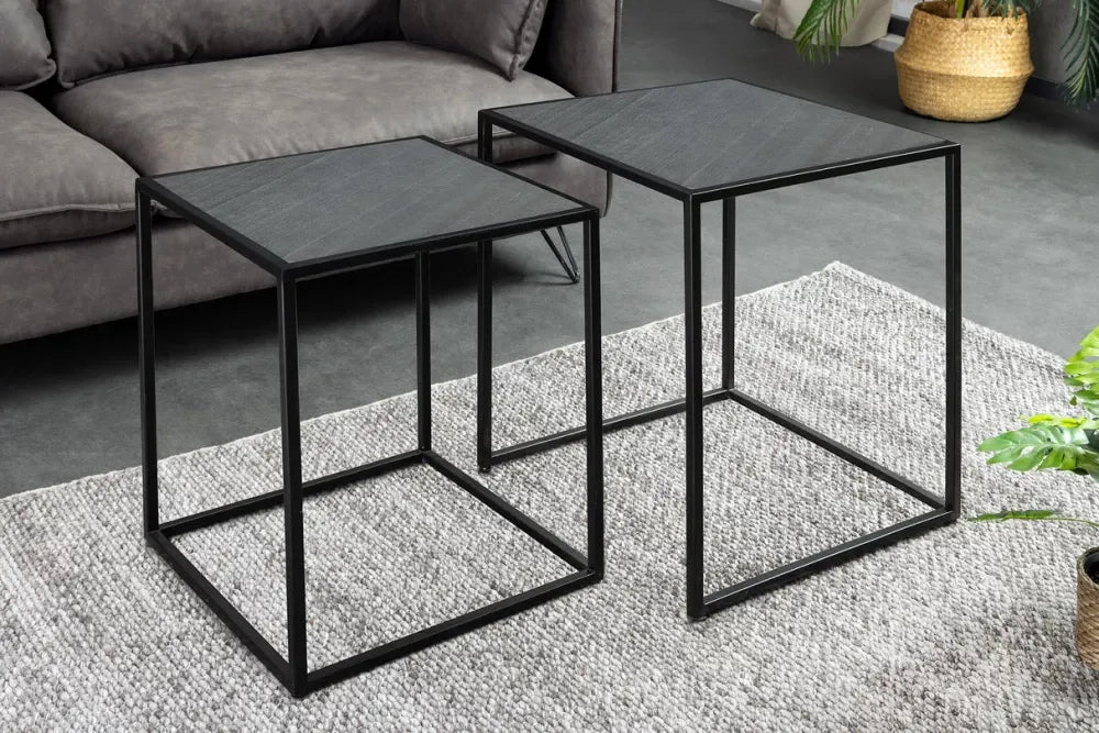 Set 2 masute de cafea din MDF Negru cu efect de marmura si Metal Negru L40/45xH53/58cm Mountain soul