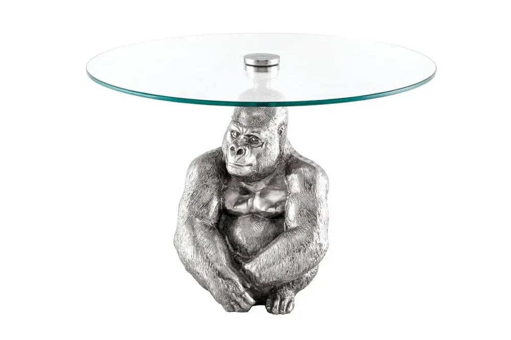 Masuta de cafea din Sticla securizata Transparent si Metal Argintiu D60xH43cm Kong
