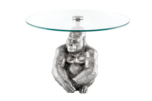 Masuta de cafea din Sticla securizata Transparent si Metal Argintiu D60xH43cm Kong