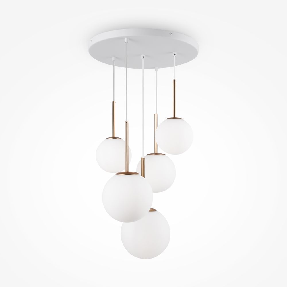 Lustra din Metal si Sticla Auriu/Alb cu 5 becuri E14 40W D58xH180cm Basic form