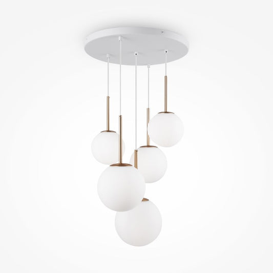 Lustra din Metal si Sticla Auriu/Alb cu 5 becuri E14 40W D58xH180cm Basic form