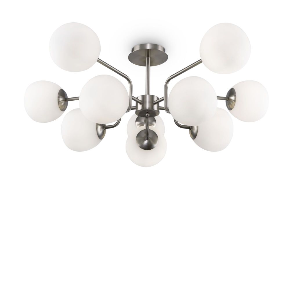 Lustra din Metal si Sticla Argintiu/Alb cu 10 becuri E14 40W D91xH34cm Erich
