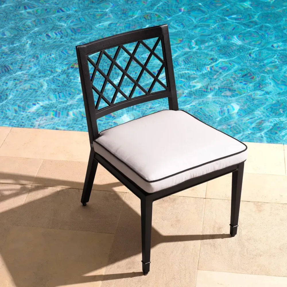 Scaun de exterior din Metal Negru si Stofa Alb H87xL53xA66cm Paladium Eichholtz