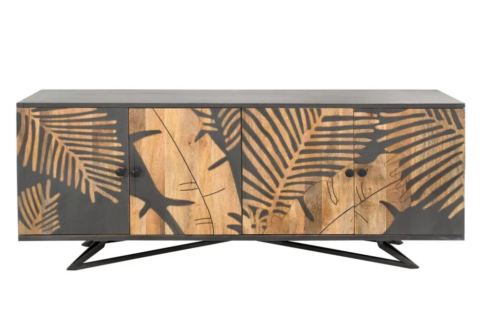 Comoda din Lemn de mango Gri antracit/Maro si Metal Negru L160xH75cm Tropical