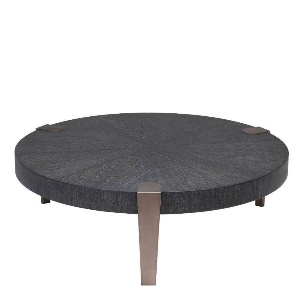 Masuta de cafea Rotunda din Metal si Furnir de stejar Maro/Negru D121xH39cm Oxnard