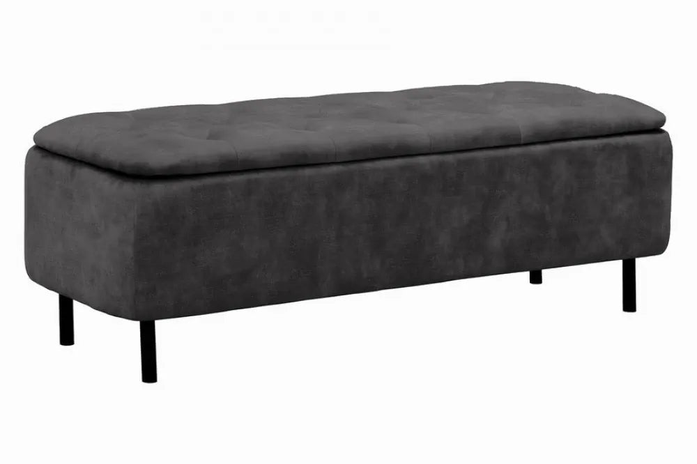 Bancheta cu spatiu depozitare din Catifea Gri si Metal Negru Hx43Lx120cm En vogue