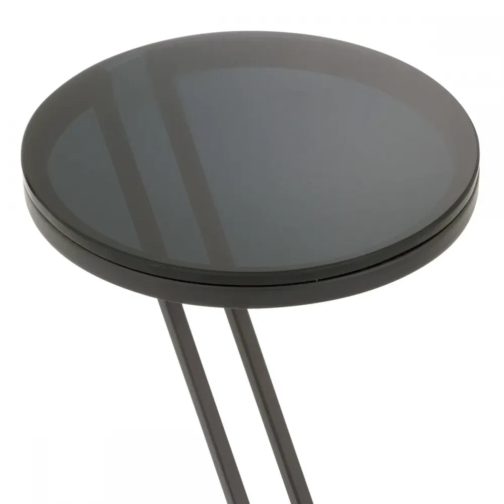 Masuta laterala Rotunda din Otel inoxidabil Negru si Sticla Negru D36xH60cm Falcone Eichholtz