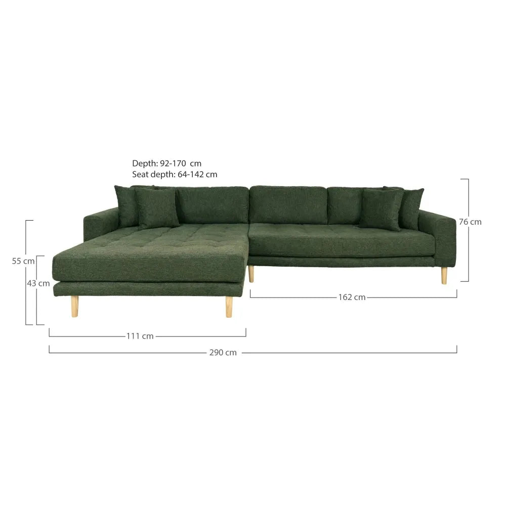 Coltar orientare stanga cu picioare din Lemn de fag Negru tapitat cu Stofa Verde L290xH76cm Lido