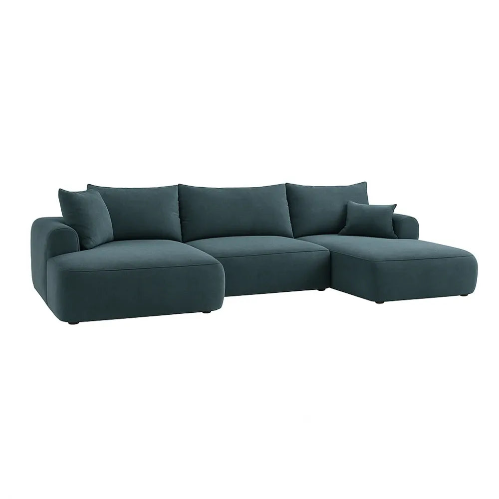 Coltar extensibil catifea vogue albastru cu lada depozitare Nubio III 364x159cm