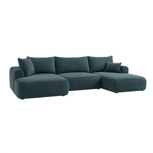 Coltar extensibil catifea vogue albastru cu lada depozitare Nubio III 364x159cm