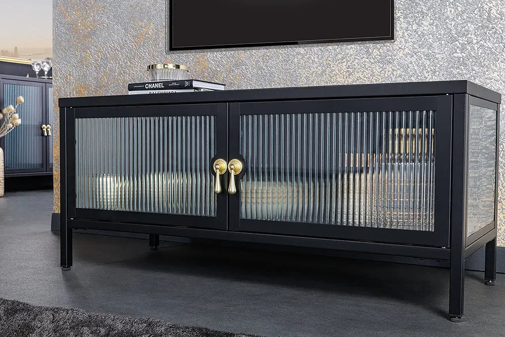 Comoda din Metal Negru si Metal/Sticla securizata Negru/Transparent L90xH70cm AMSTERDAM