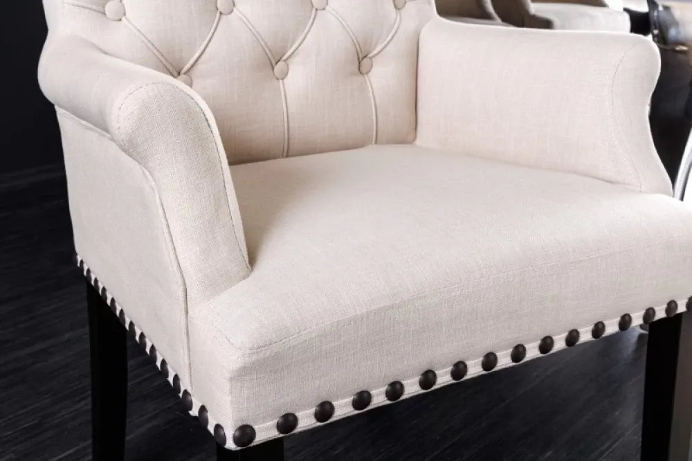 Scaun tapitat cu Stofa Bej cu picioare din Lemn Negru H102xL59xA64cm Castle