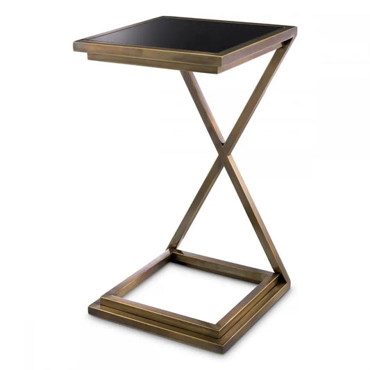 Masuta laterala Patrata din Otel inoxidabil Alama si Sticla Negru L33xl33cm Cross Eichholtz