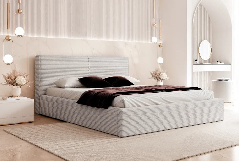 Pat 140 x 200 tapitat cu Corduroy Poso Gri Noma