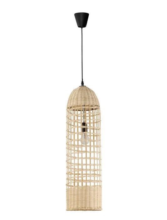 Pendul structura din Metal Negru si abajur din Ratan Bej H250xL20cm IP20 MIA