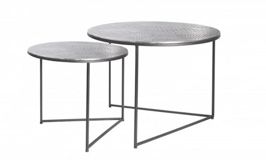 Set 2 masute de cafea Rotunde din Metal Argintiu D45/60xH39/46cm Crocodile