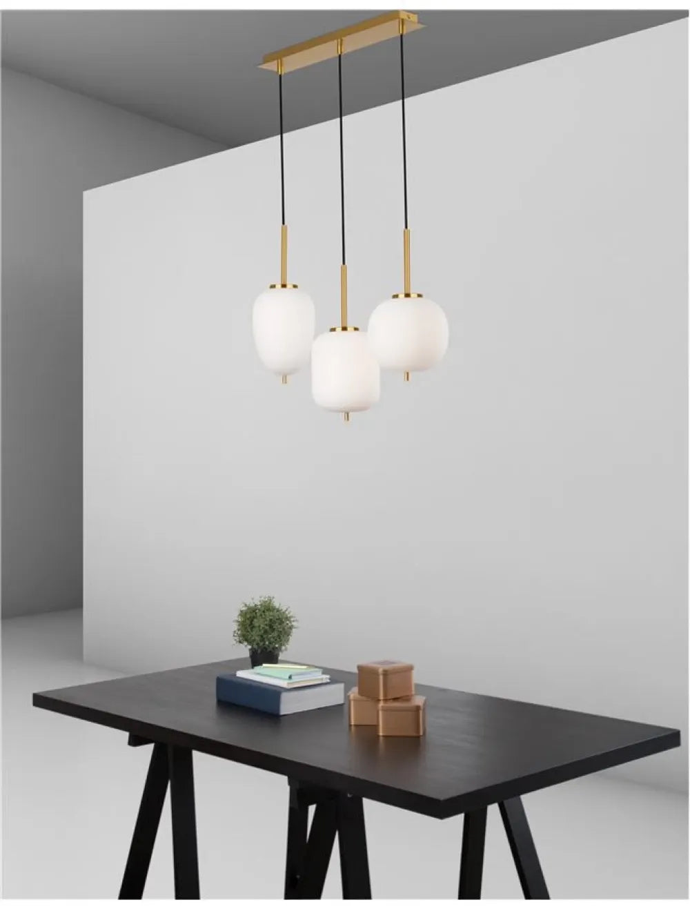 Lustra structura din Metal Auriu si abajur din Sticla Alb H120xL53cm IP20 LATO
