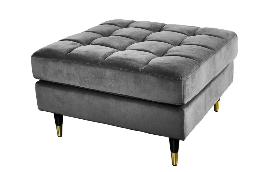 Puf din Lemn/Metal Negru/Auriu si Catifea Gri H45xL80cm Cozy