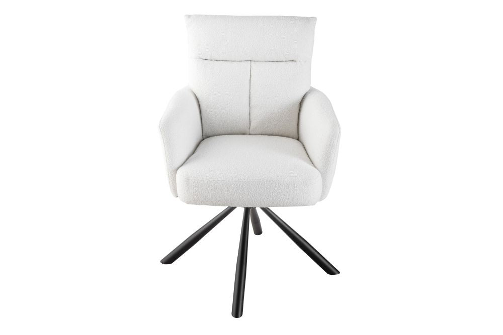 Set 2 scaune rotative tapitat cu Stofa Boucle Alb cu picioare din Metal Negru H93xL60xA67cm Big George Retro