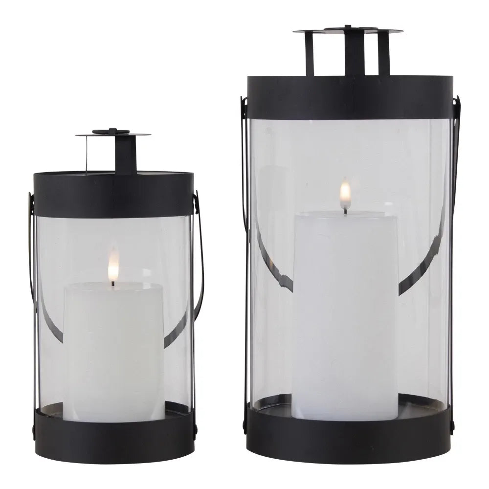 Set 2 felinare din Metal/Sticla Negru/Transparent H24/32xD12/15cm Bondi