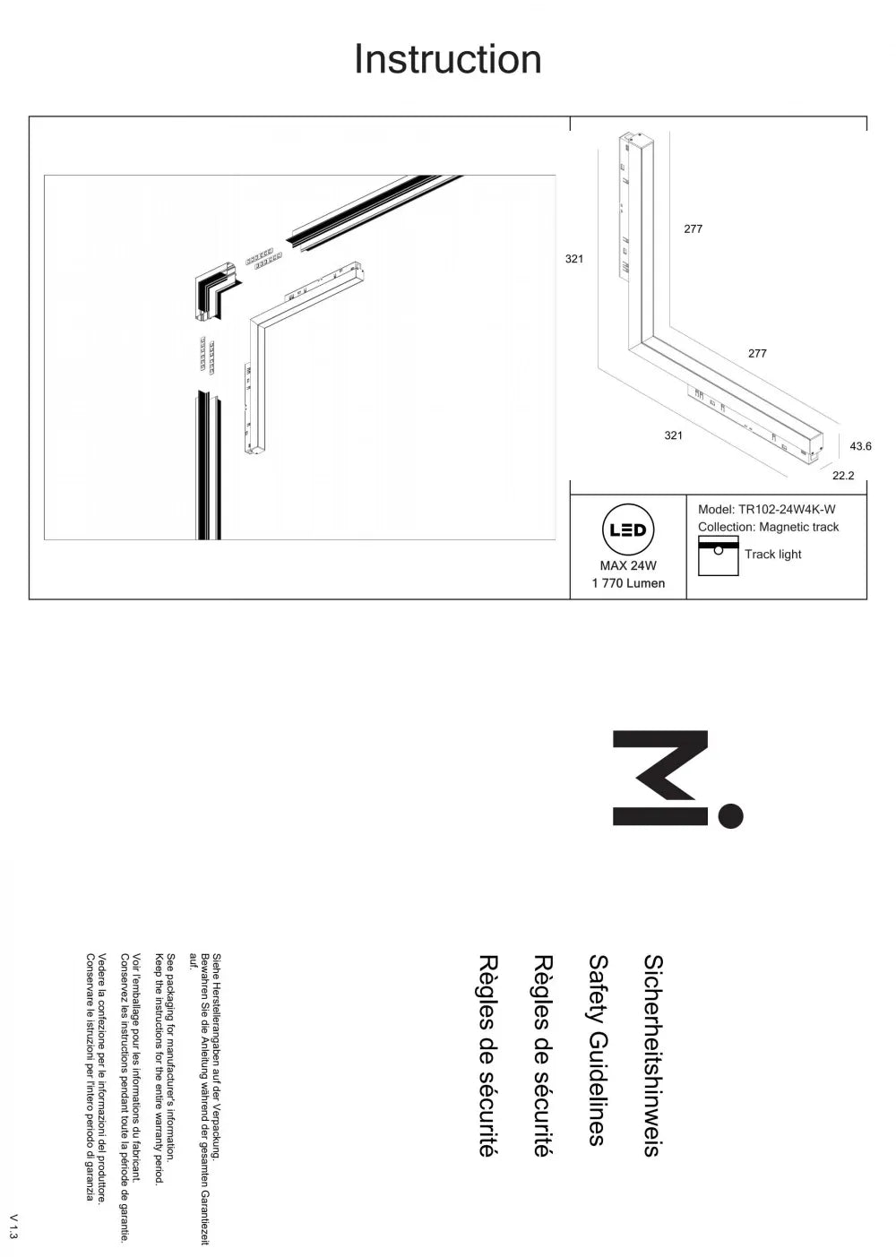 Spot pentru sina Exility din Aluminiu Alb H4.4xL32.1cm 24W 1770lm 4000k Basis Angle