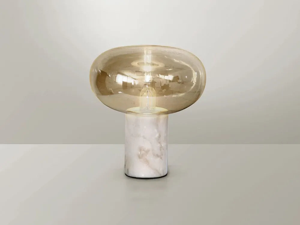 Veioza din Marmura Alb si Sticla Auriu amber H39xD31cm Fungi