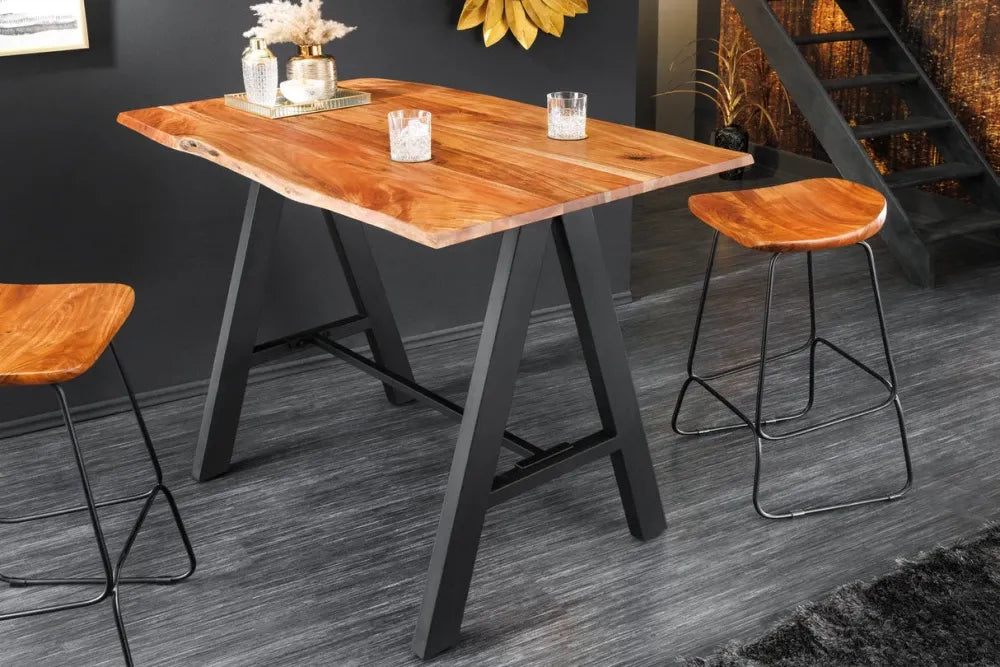 Masa bar din Lemn de salcam Maro si Metal Negru L120xH106cm Mammut