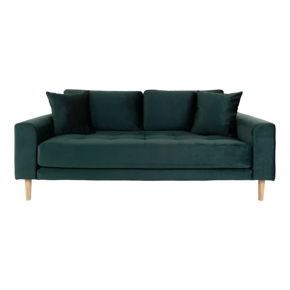 Canapea de 2 locuri cu picioare din lemn de fag maro tapitata cu Catifea Verde L180xH76cm Lido
