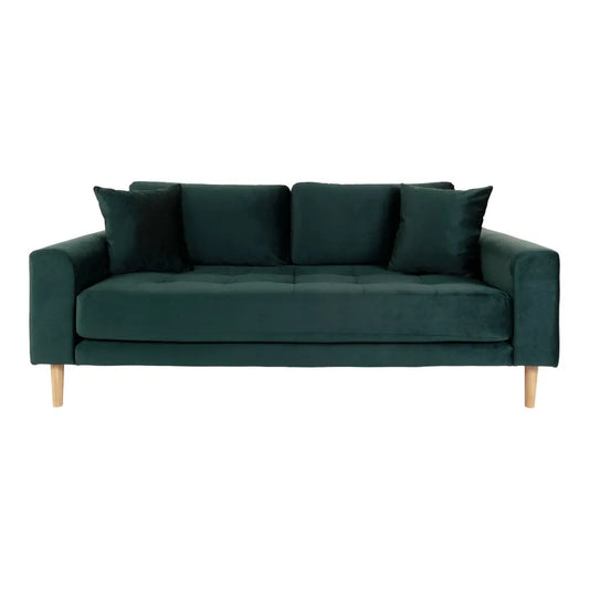 Canapea de 2 locuri cu picioare din lemn de fag maro tapitata cu Catifea Verde L180xH76cm Lido