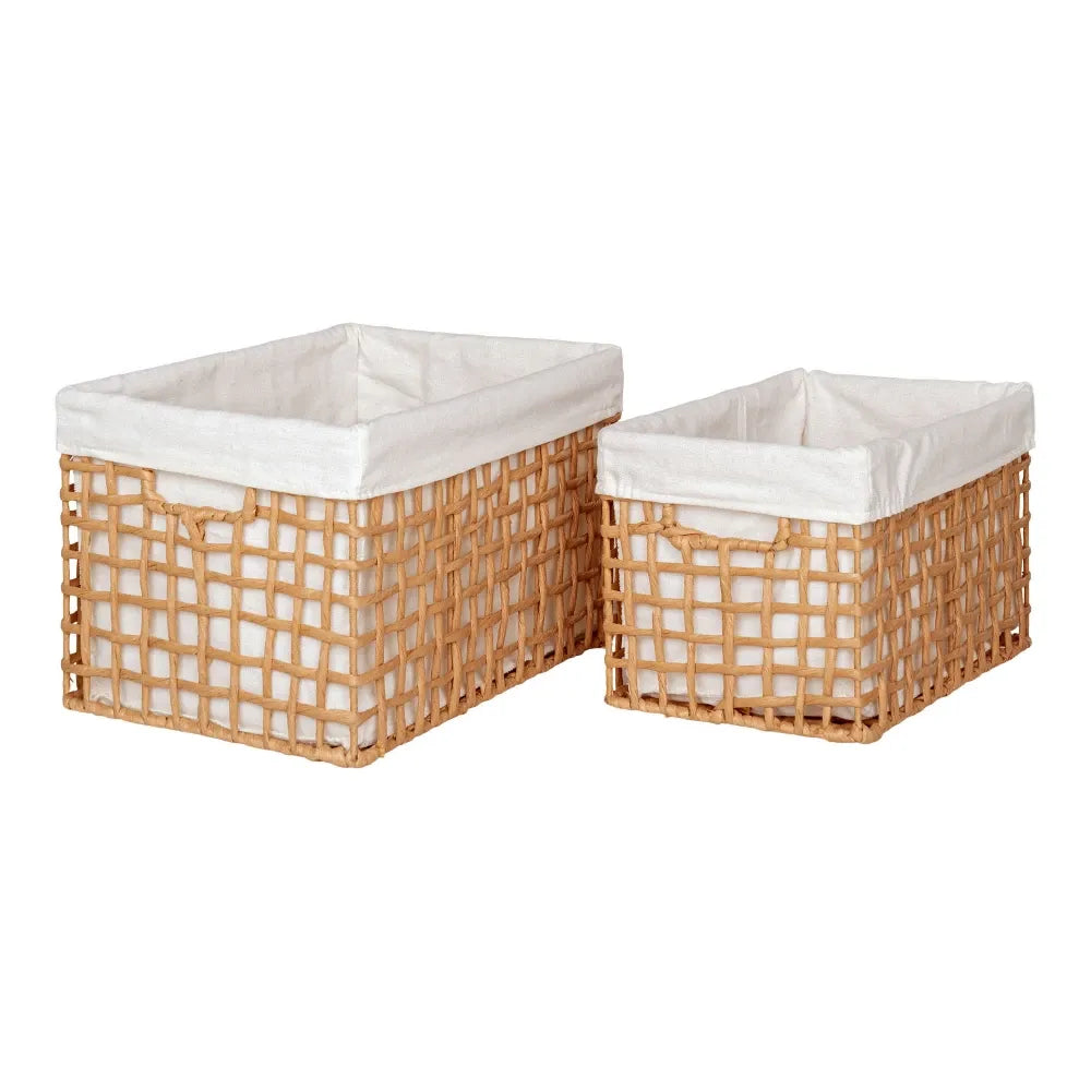 Set 2 cosuri depozitare din Metal/Hartie impletita/Textil Maro/Alb H19/22xL30/35cm Bustelo