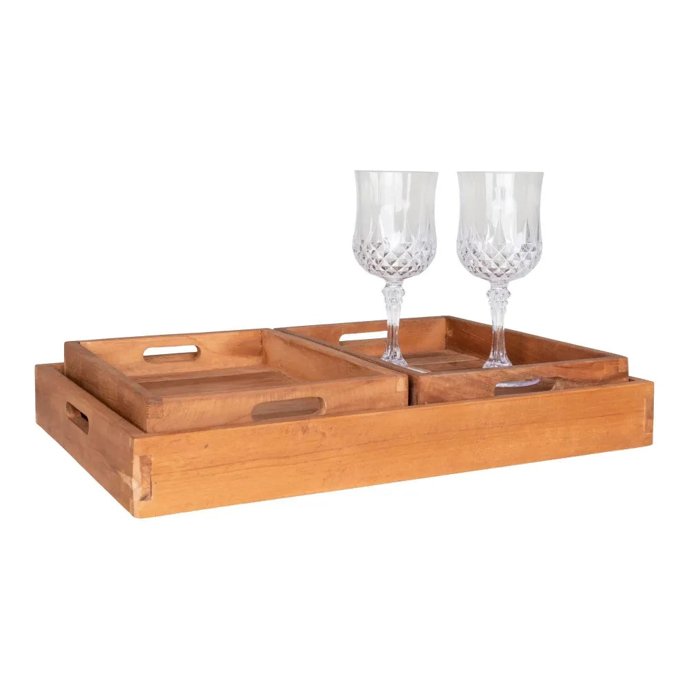Set 3 tavi decorative din Lemn de tec Maro H5xL26-39cm Faro