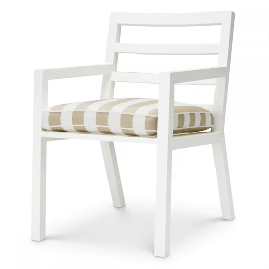 Scaun de exterior din Metal Alb si Stofa Alb/Bej H86xL55.5xA66.5cm Delta Eichholtz