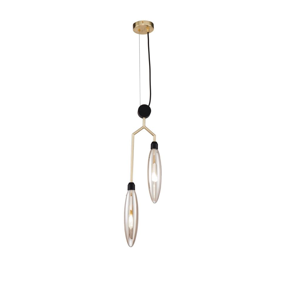 Pendul cu inaltime reglabila din Sticla Auriu cu 2 becuri L18x7xH188cm Ventura
