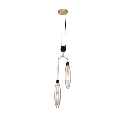 Pendul cu inaltime reglabila din Sticla Auriu cu 2 becuri L18x7xH188cm Ventura
