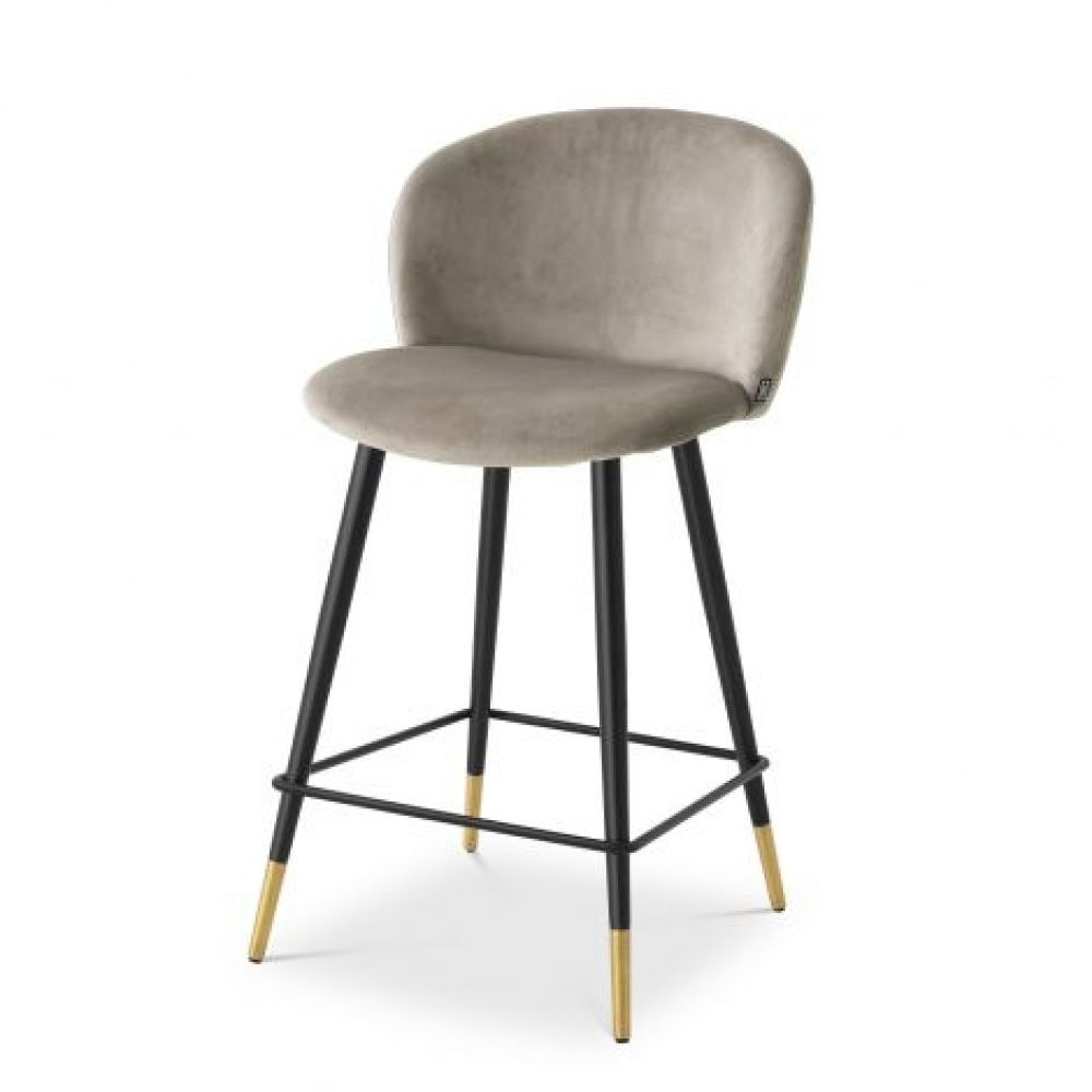 Scaun de insula tapitat cu Catifea Bej cu picioare din Metal Negru/Auriu H93xL51xA54cm Volante