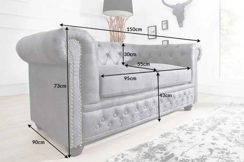 Canapea 2 locuri tapitat cu Microfibra Gri L150cm Chesterfield